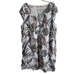Lungo L'Arno Women's Tropical Print Linen Shift‎ Midi Dress Brown Tan 1X B2